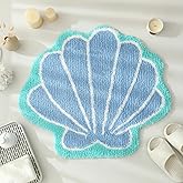 YRXRUS Seashells Bathroom Rug, Blue Bathroom Rugs, Ocean Decor Shell Bath Mat Gifts, Cute Seashell Shaped Bath Rugs for Sea Room Decor, Machine Washable & Non-Slip Bath Mat, 22x26 Inch