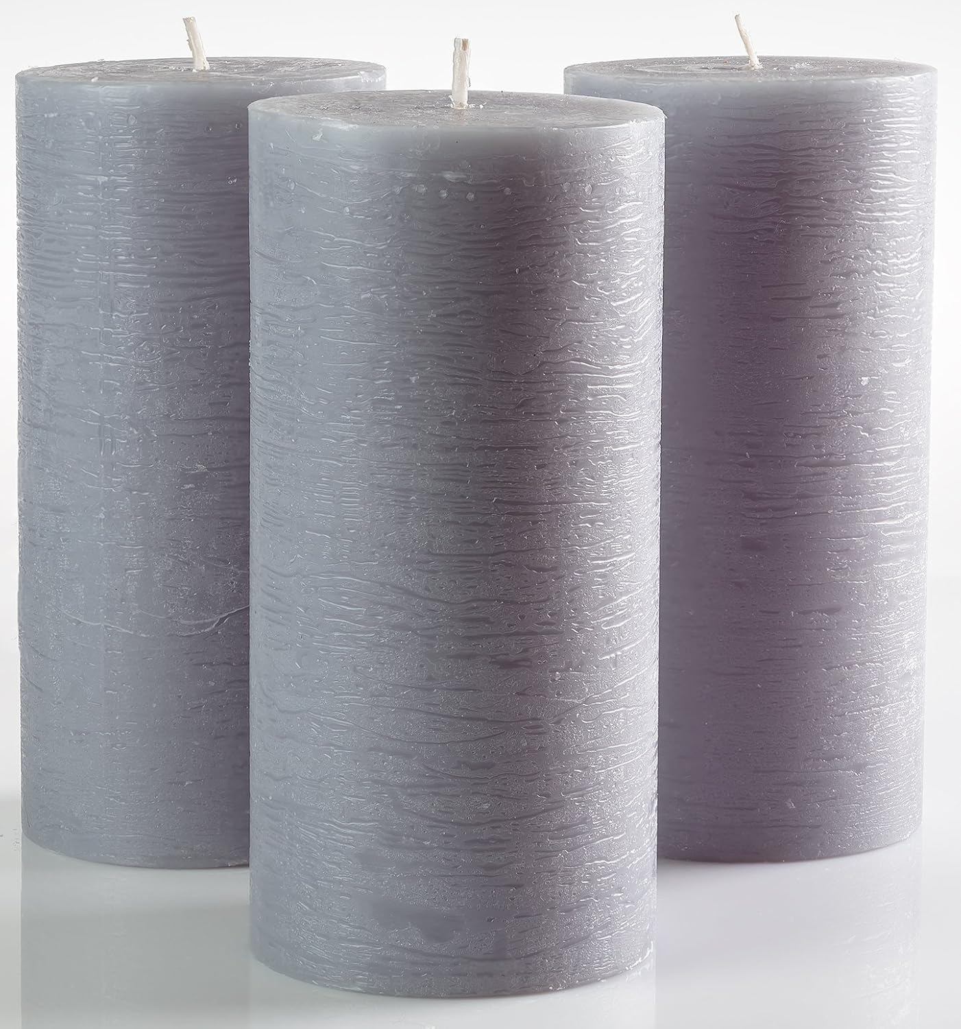 Set of 3 Grey Pillar Candles 7,5 x 15 cm Gray Unscented Dripless for