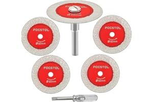 Mini Diamond Glass Cutting Disc - FOCSTOL 5pcs 2 Inch(50mm) Glass Saw Blade and 1pc 1/4 Inch(6mm) Round Shank for Glass Jade 