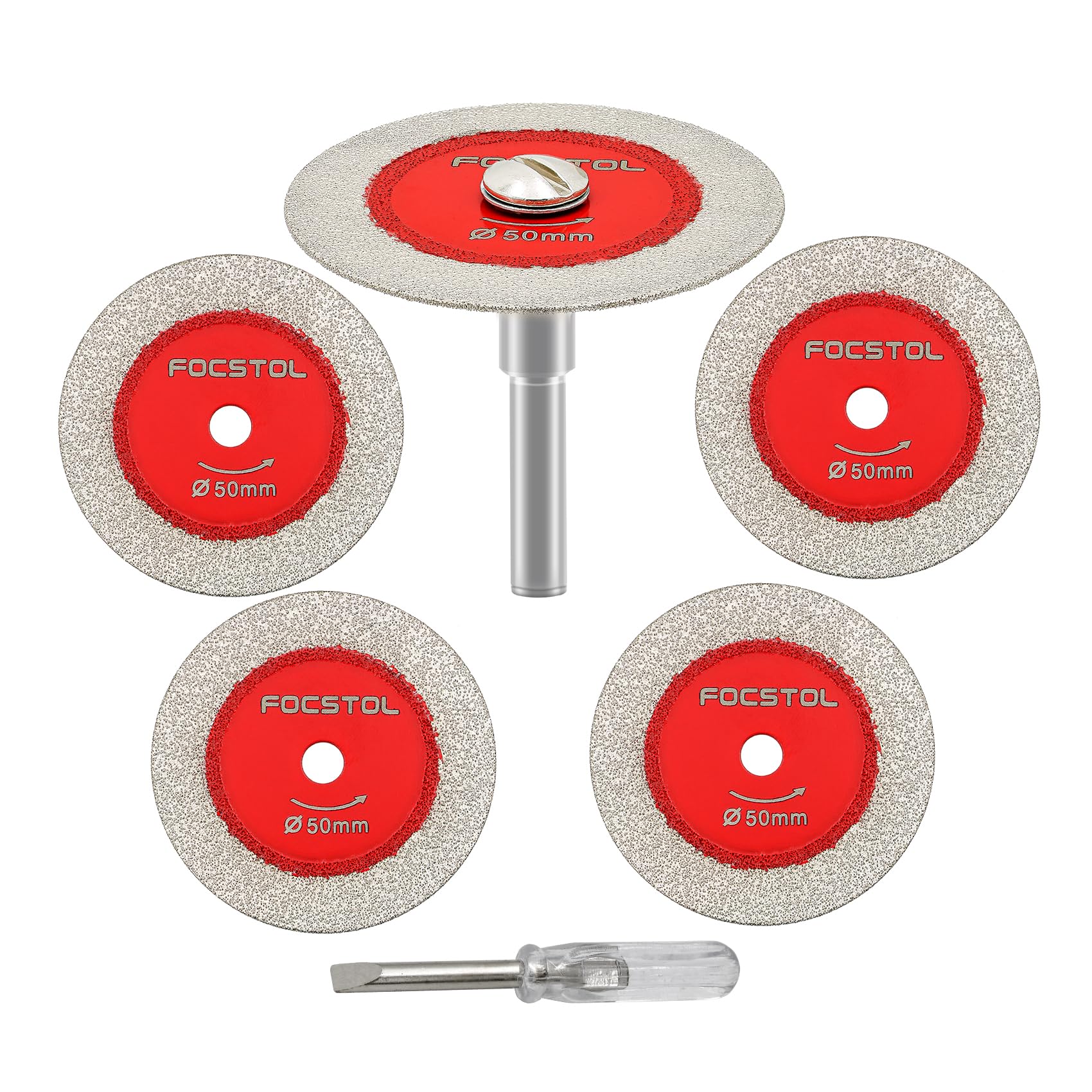 Mini Diamond Glass Cutting Disc - FOCSTOL 5pcs 50mm Saw Blade and 1pc 6mm Round Shank for Glass Jade Marble Granite Artificial Stone Porcelain Tile Ceramic