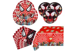 OULUN Spider Party Tableware,Spider Party Plates(10pcs 9 inch and 10pcs 7inch) 20 Napkins and 54‘’x108‘’Tablecloths,Spider Birthday Party Decorations for Boys and Girls