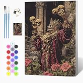 Auremi Paint by Number Kits with Framed Skeletons, DIY Horror Paint by Number Canvas for Adults, Easy Acrylic in Canvas with Brushes for Decor 20x30cm