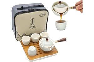 LURRIER Porcelain Chinese Gongfu Tea Set,Portable Teapot Set with 360 Rotation Tea Maker and Infuser,Portable All in One Gift