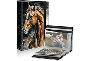 Dikoer Small Photo Album for 4x6 Photos with Strong Elastic Band, 100 Mini Book Photo Pictures Leather Cover, Wallet Photo Album Fotos for Family Wedding Anniversary Women Men, Horse Watercolor