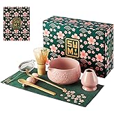 Matcha Whisk Set 9pcs – Matcha Tea Set with Ceramic Matcha Bowl, Bamboo Whisk (Chasen), Scoop, Sifter | Matcha Kit for Japanese Tea Ceremony & Beginners(Pink)