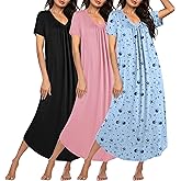 Ekouaer 3 Pack Long Nightgowns for Women Plus Size House Dress Short Sleeve Night Gown V Neck Casual Nightshirt M-5XL