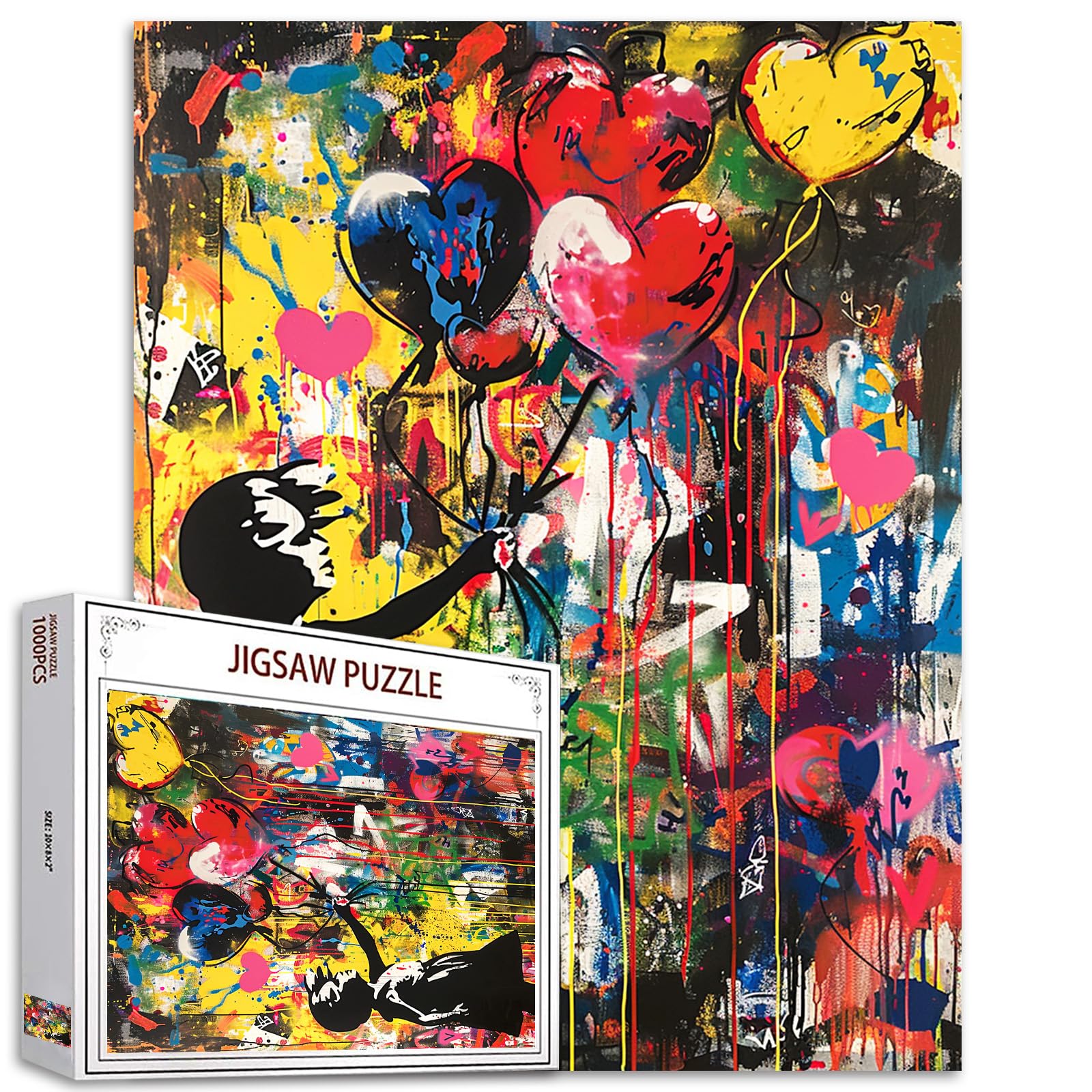 Tucocoo Banksy Balloon Girl Jigsaw Puzzles for Adults 1000 Pieces, Graffiti Street Art Jigsaw Puzzle 20 x 27 Inch Colorful DIY Puzzles for Home Decoration Gifts, Family Puzzle Perfect for Game Nights