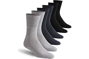 Facool Non-Binding Loose Top Socks, Men's Women's Diabetic Cotton Soft Cushioned Moisture Wicking Diabete Dress Anti-sweat Socks with Seamless Toe, 6 Pairs Black/Grey/Navy Blue XL