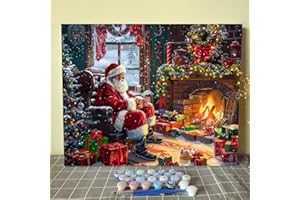 Aihonmin Christmas Paint by Numbers Kits for Adult Santa Claus Paint by Numbers Christmas Tree Gift Digital Oil Painting Kits on Canvas with Brushes and Acrylic Pigment Without Framed 16''W x 20''H