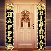 Guiruiy Birthday Lighted Banner Decorations for Men Women - Black Gold Happy Birthday Porch Sign with LED Light Party Supplies, 16th 21st 30th 40th 50th 60th 70th 80th 90th Bday for Indoor Outdoor