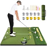 Golf Mat with Ball Tray, 5x4ft Dual Turf Golf Hitting Mats Practice | Outdoor Indoor Backyard Driving Range Simulator Mat, Golf Chipping Swing Training Aid Mat with 10 Golf Balls 9 Tees