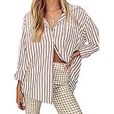 thefabland Women's Blouses Striped Long Sleeve Shirts Button Down Loose Fit Casual Tops
