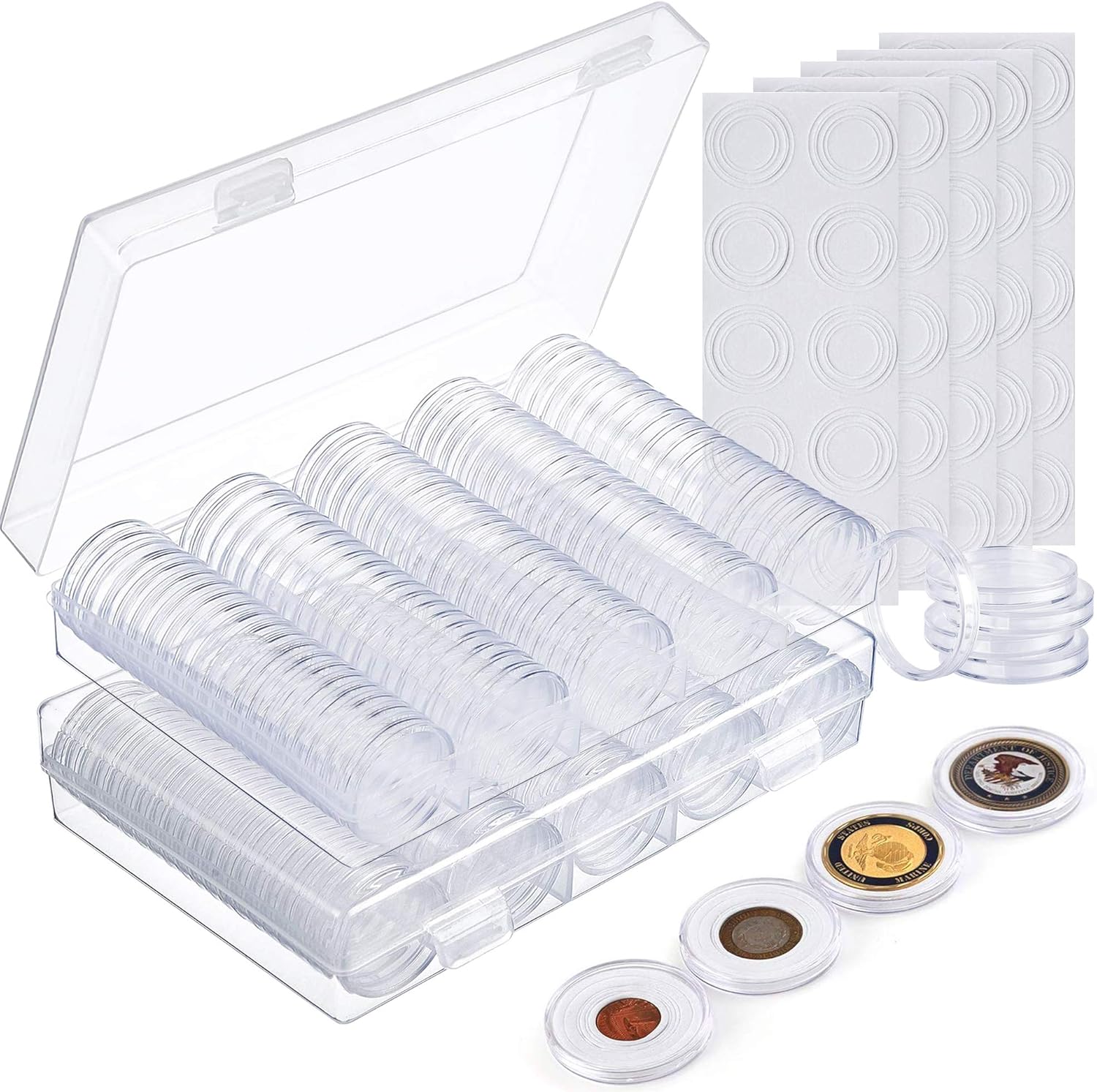 MATANA 200 Pieces Clear Acrylic Plastic Coin Holder Capsules with 200