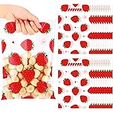 Pasimy 100 Pcs Strawberry Party Favors Bag Bulk Sweet Berry Plastic Goodie Treat Bags Bulk Candy Snack Goodie Storage Gift for Birthday Baby Shower Wedding Fruit Themed Decoration Supplies(Strawberry)