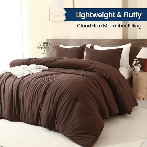 PAXRAC EARTHY BROWN COMFORTER QUEEN SIZE, NEUTRAL 3 PIECES COMFORTER SET, LIGHTWEIGHT SOLID BEDDING SET, ALL SEASONS SOFT FLUFFY QUEEN COMFORTER SET (90X90IN COMFORTER & 2 PILLOWCASES)