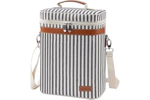 ZORMY 6 Bottle Insulated Wine Tote Bag, Travel Padded Wine Carrier Cooler with Corkscrew Opener and Adjustable Shoulder Strap, Perfect Wine Lover's or Wedding Gift (Stripe)