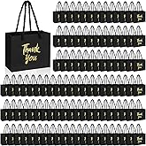 Geyoga 100 Pcs Small Thank You Gift Bags Bulk 4.7 x 2.36 x 4'' Gold Foil Mini Thank You Goodie Gift Bags with Handles for Employee Appreciation Day Baby Shower Party Favor