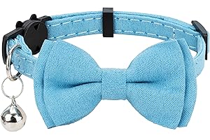 Gyapet Cat Collar with Bow Tie Bell Breakaway Kitten Small Pet Safety Solid Wedding Basic Pure Color Suede Soft Adjustable [1pc] Blue