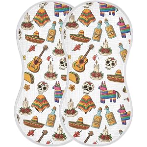Qinllo Muslin Burp Cloths Mexican Taco White Pattern Cotton Baby Burp Cloths 2 Pack Extra Absorbent and Soft Spit Up Rags for