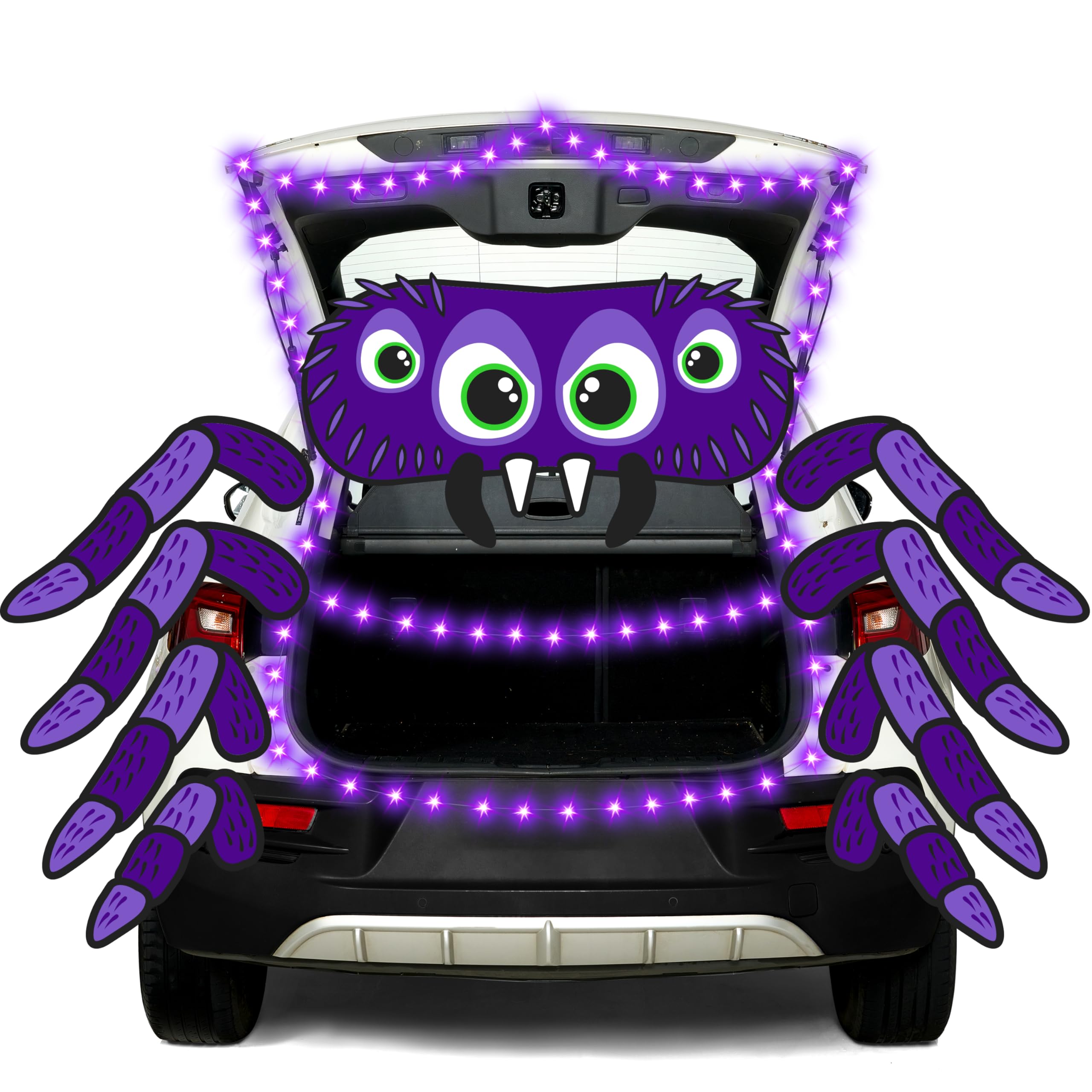 Photo 1 of JOYIN Halloween Trunk or Treat Car Decorations Kit, Halloween Spider Theme Decorations with String LED for Car SUV Garage Door Outdoor Entryway Archway
