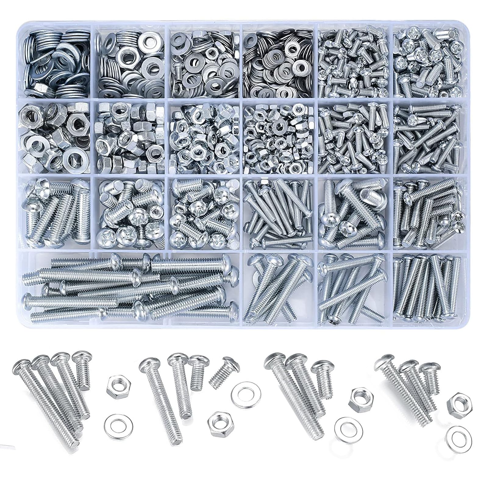 ItMvmt 1080 Pcs Screws and Nuts Assortment Kit, Metric Machine Screws and Nuts and Bolts and Flat Washers, M3/M4/M5/M6