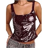 MakeMeChic Women's Sequin Sleeveless Tank Sparkly Square Neck Club Party Tops