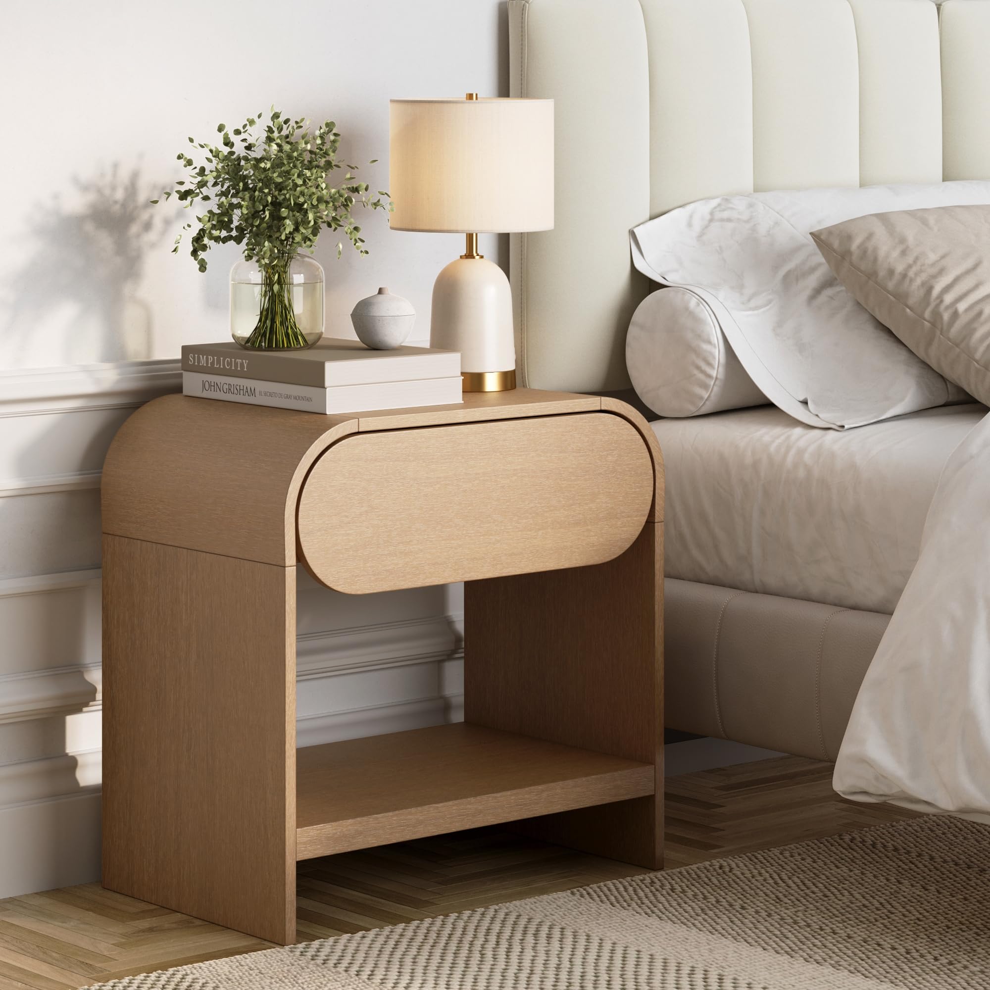 Photo 1 of Nathan James Iris Mid-Century Modern Nightstand with Drawer, Wooden Bedside Table for Bedroom or Living Room with Rounded Silhouette