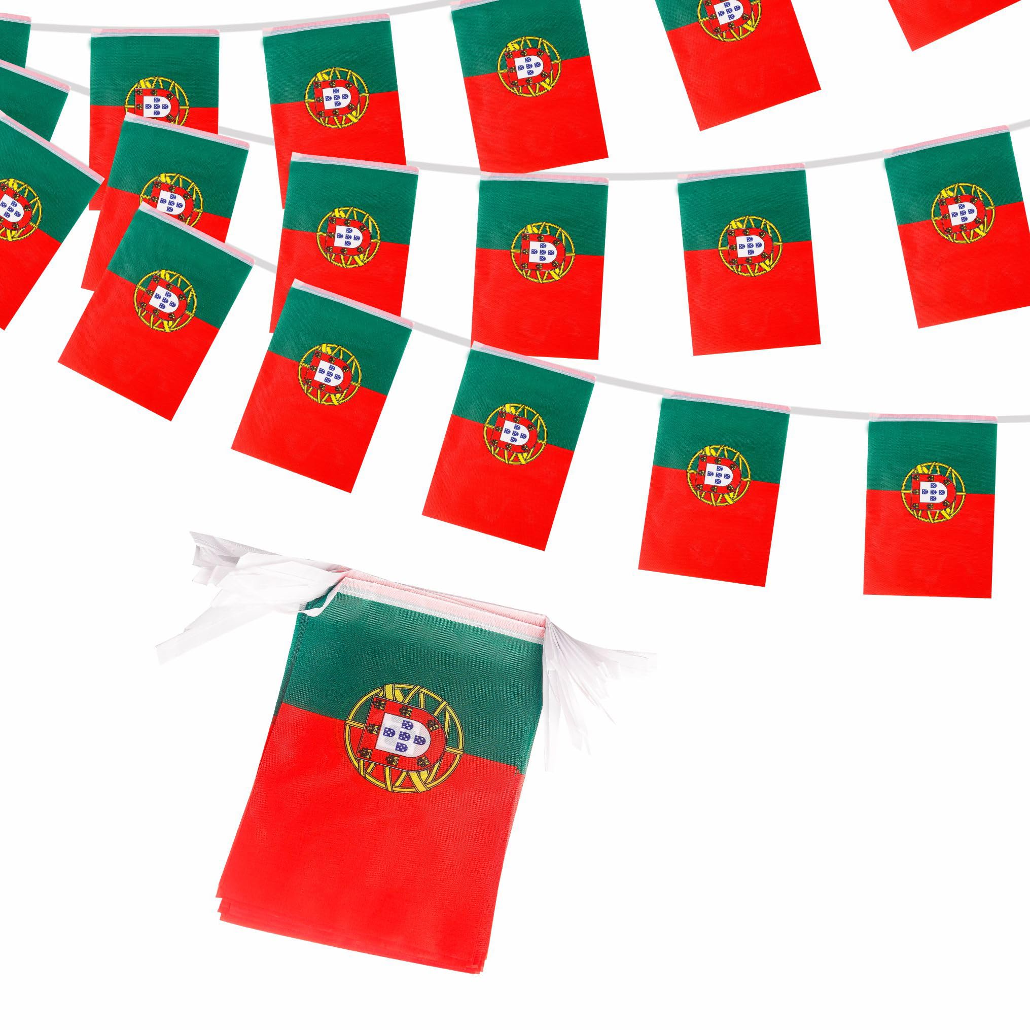 10m Portugal Flags Bunting Portuguese Flag Decorations 30 pcs, Portugal Flags Bunting Banner for World Cup Football 2026 Sports Events Party Decoration, Double-Sided Portuguese Flag Buntings