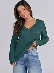 ANRABESS Womens Long Sleeve Cable Knit Sweater 2025