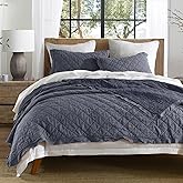 HORIMOTE HOME 100% Linen Front/100% Cotton Back Quilt Set King Size, Steel Blue Pre-Washed European Flax Linen Quilt, Diamond Stitch Bedspread Coverlet Bedding Set 3-Piece for All Seasons