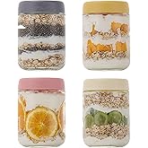 GLATABAM 16 OZ 4Pack, Overnight Oats Jars with Lids, Glass Meal Prep Containers, Airtight Mason Jars for Breakfast, Yogurt Parfait, Salad & Smoothies, Leakproof and Reusable Food Storage Jars(4-2)