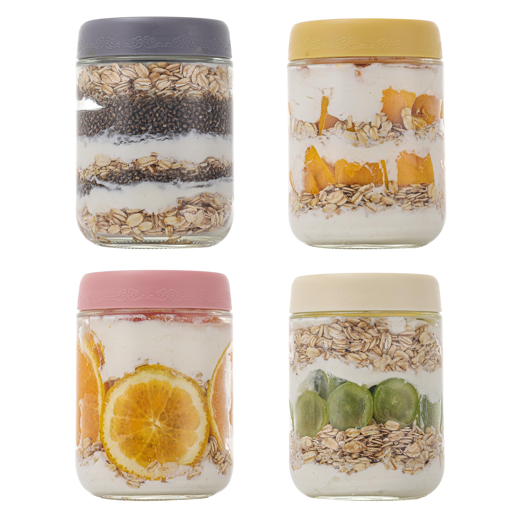 Photo 1 of GLATABAM 16 OZ 4Pack, Overnight Oats Jars with Lids, Glass Meal Prep Containers, Airtight Mason Jars for Breakfast, Yogurt Parfait, Salad & Smoothies, Leakproof and Reusable Food Storage Jars(4-2)