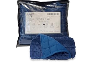 MR. GRINDER Kids Weighted Blanket 5lbs – Soft Dual-Sided Minky & Cotton – 2x2 Pocket Weighted Throw for Youth & Teens – 36x48 – Washable – Reversible – Blue – Glass Beads Fill