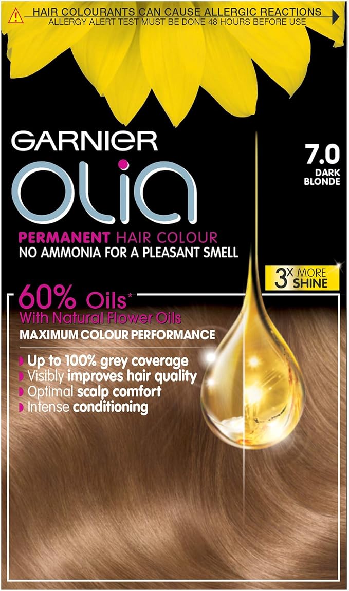 Garnier Olia Dark Blonde Hair Dye Permanent, Up to 100 Grey Hair
