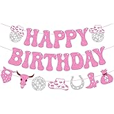 Cowgirl Birthday Banner Disco Cowgirl Banner Western Girl Bday Decorations Mexican Western Cowgirl Rodeo Theme Women Girl Birthday Party Supplies Glitter Pink