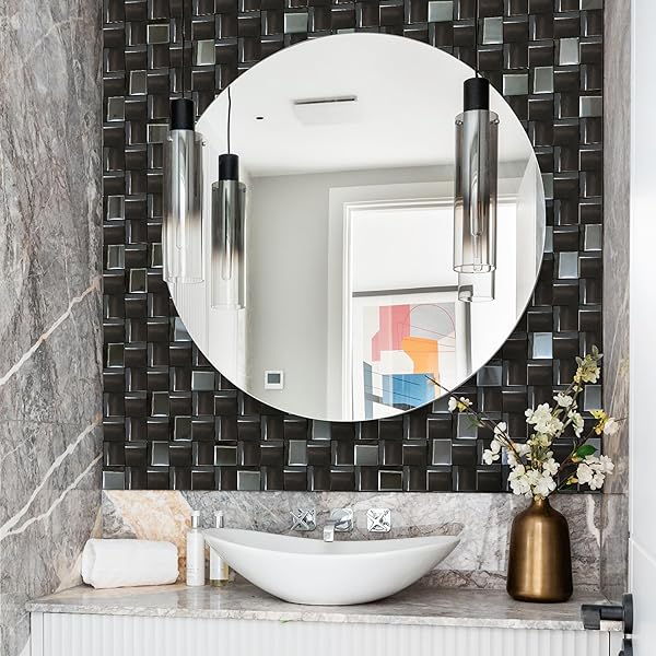 ELEPHANTILE 5 SHEETS BLACK TILES METAL MOSAIC WALL BACKSPLASH TILE 3D WALL PANELS [5 SQ.FEET]