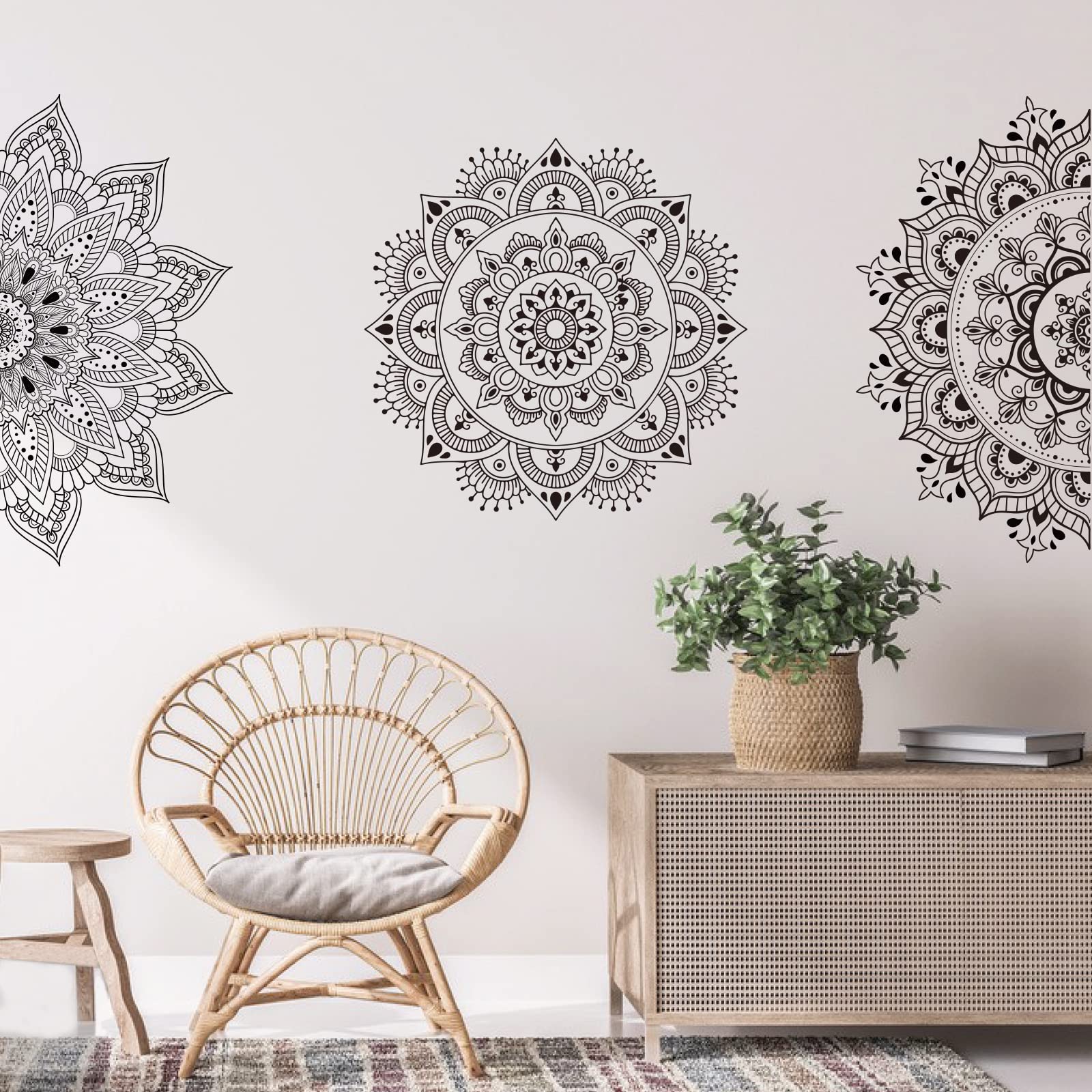 SUPERDANT Mandala Wall Stickers Half Bohemian Wall Decal Boho Wall Sticker Nursery Wall Stickers Mandala Decals Indian Namaste Flower Decoration for Bedroom Living Room Yoga Studio Decor