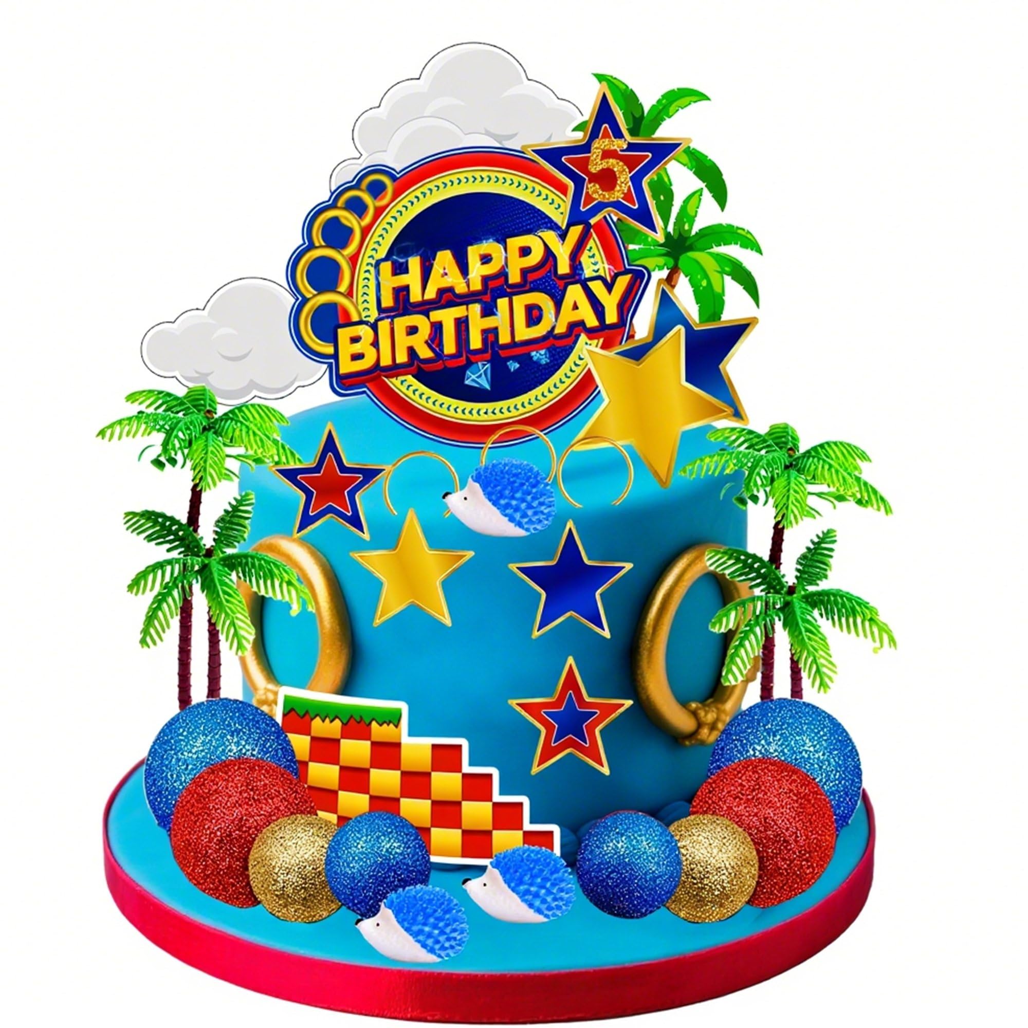 Photo 1 of 31 Pcs Blue Hedgehog-themed Cake Toppers | Cartoon Anime Birthday Party Decorations for Kids (Number 5)