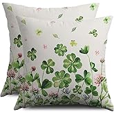 St Patricks Day Pillow Covers 18X18 Set of 2, Green Pink Floral Clover Saint Patrick's Print Decorative Throw Pillow Covers Outdoor Farmhouse Holiday Shamrock Cushion Cases Couch Sofa Bed Decor
