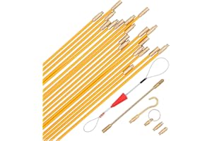 25 Feet Fiberglass Cable Wire Running Rod Coaxial Electrical Connectable Fish Tape Pull Kit with Hook and Hole Kit in Transpa