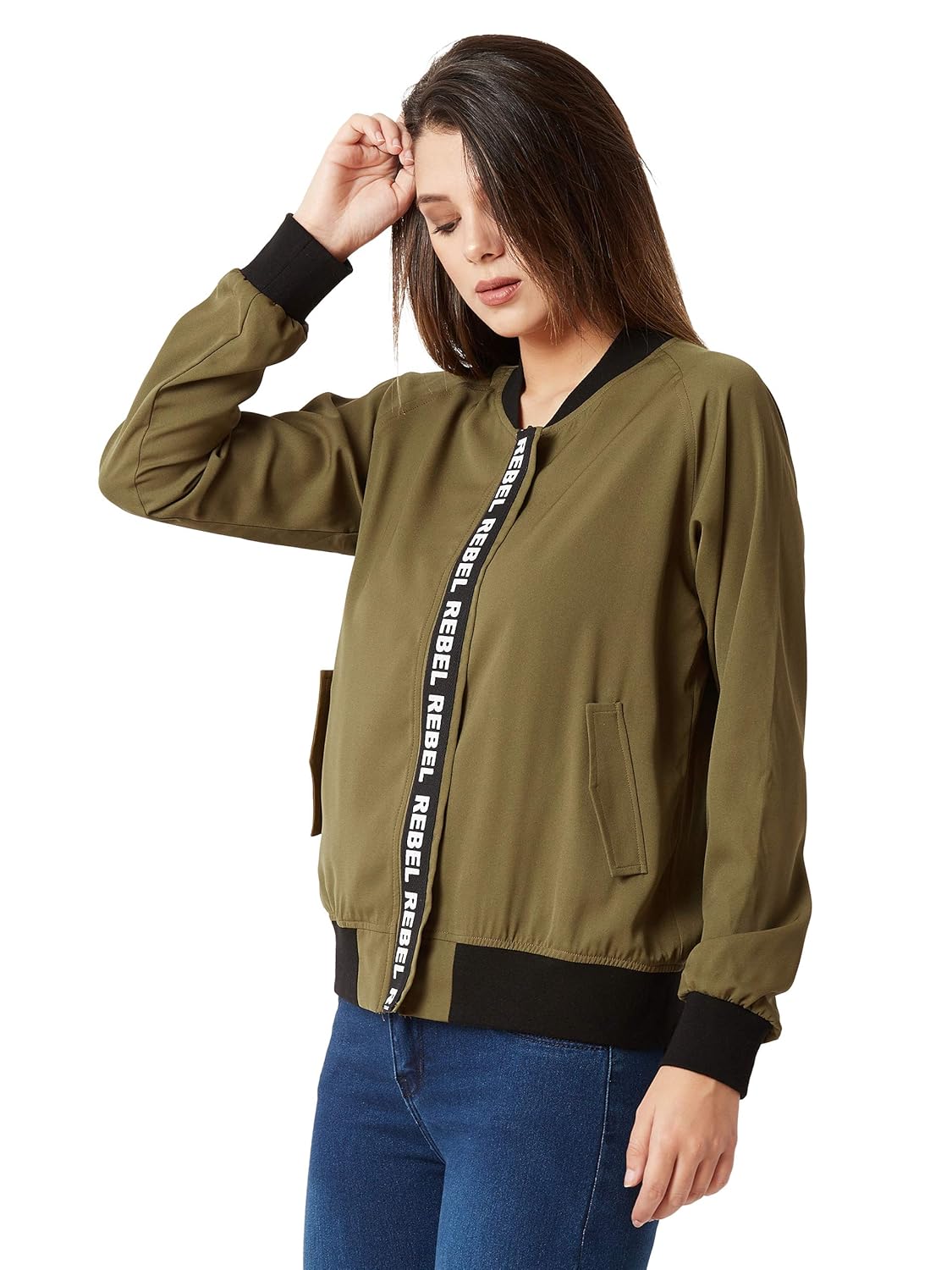miss chase women's olive green bomber jacket