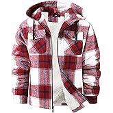 SCODI Men's Flannel Shirt Jacket Fleece Sherpa Lined Plaid Jackets Coat Full Zip Up Hoodie Winter Outwear