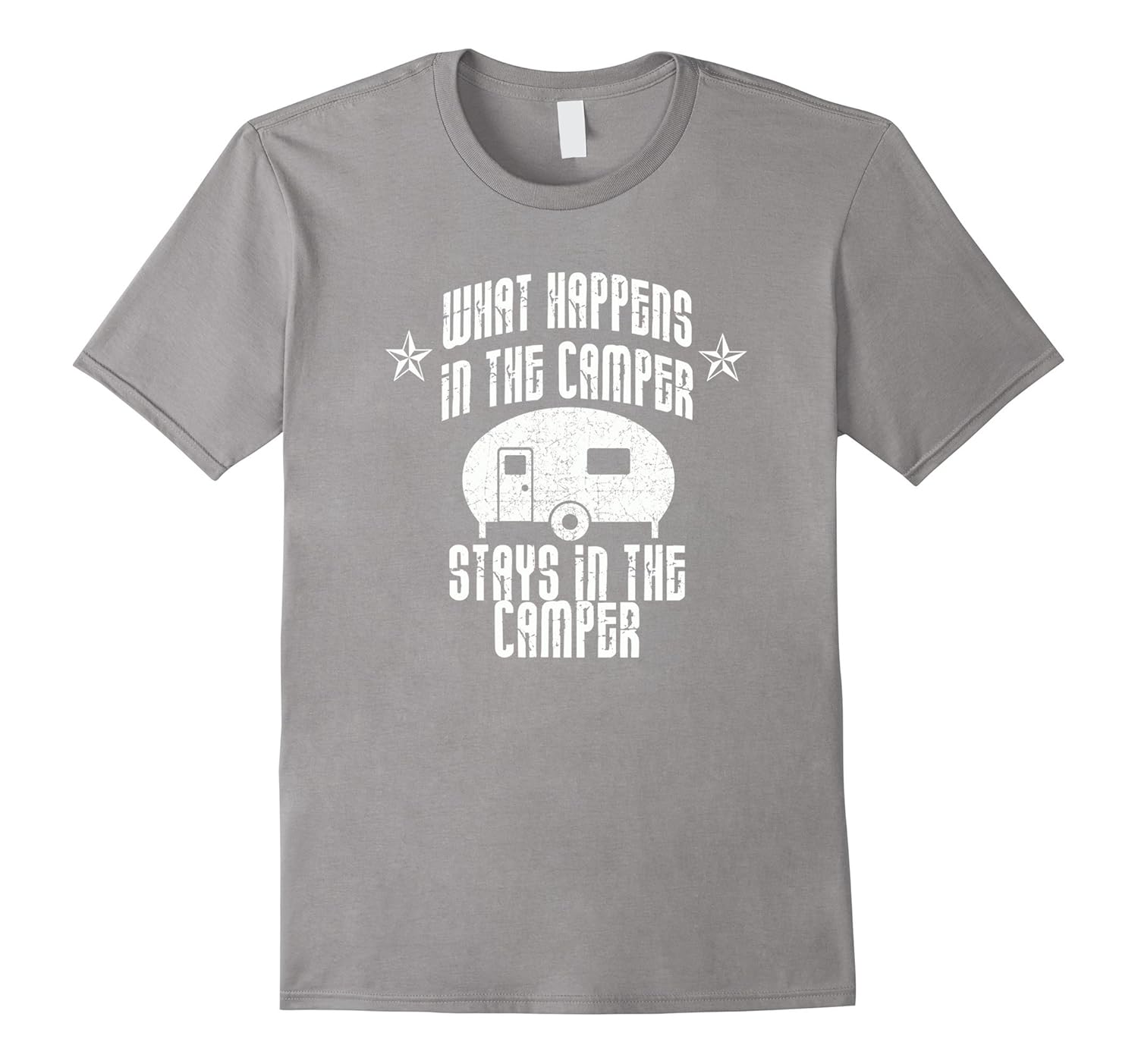 T-shirt Camper Femme 'Happens In The Camper' Bleu Clair Coton Manches Courtes