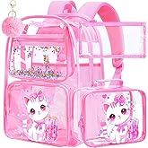 CCJPX 3Pcs Clear Backpack for Girls, School Transparent Bookbag, Heavy Duty See Through Backpacks for Teens Elementary