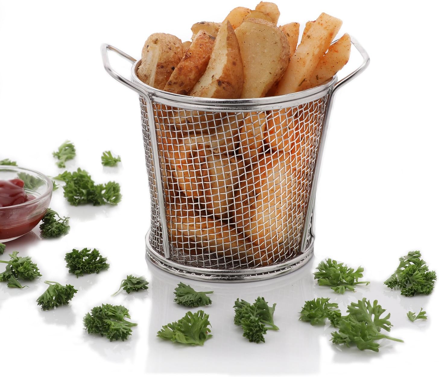 Urban Snackers Tapered Basket for French Fry, Stainless Steel, Silver 9cm Use for Snacks Serving Platter & Food Presentation at Home, Hotel, Restaurant, Kitchen Serving