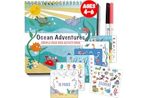 Totebook Kids Travel Educational Activity Book with Washable Markers - Car and Airplane Activities, Learning Toys for Toddlers- Search and Find, Reusable Stickers for Ages 4, 5, 6 (Ocean)