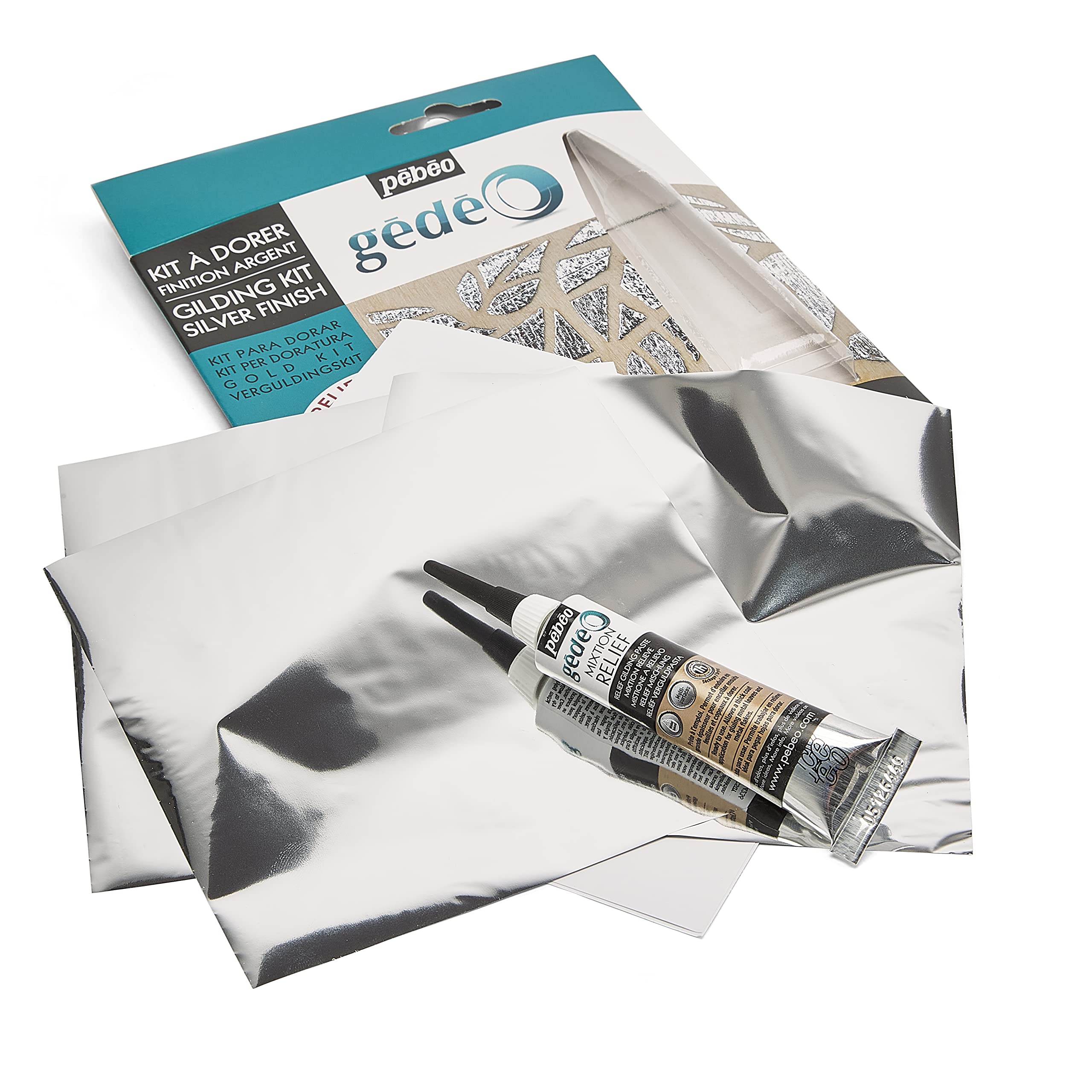 Pebeo GEDEO KIT-Mirror Effect Leaf, Silver Finish Gilding, 3 foils