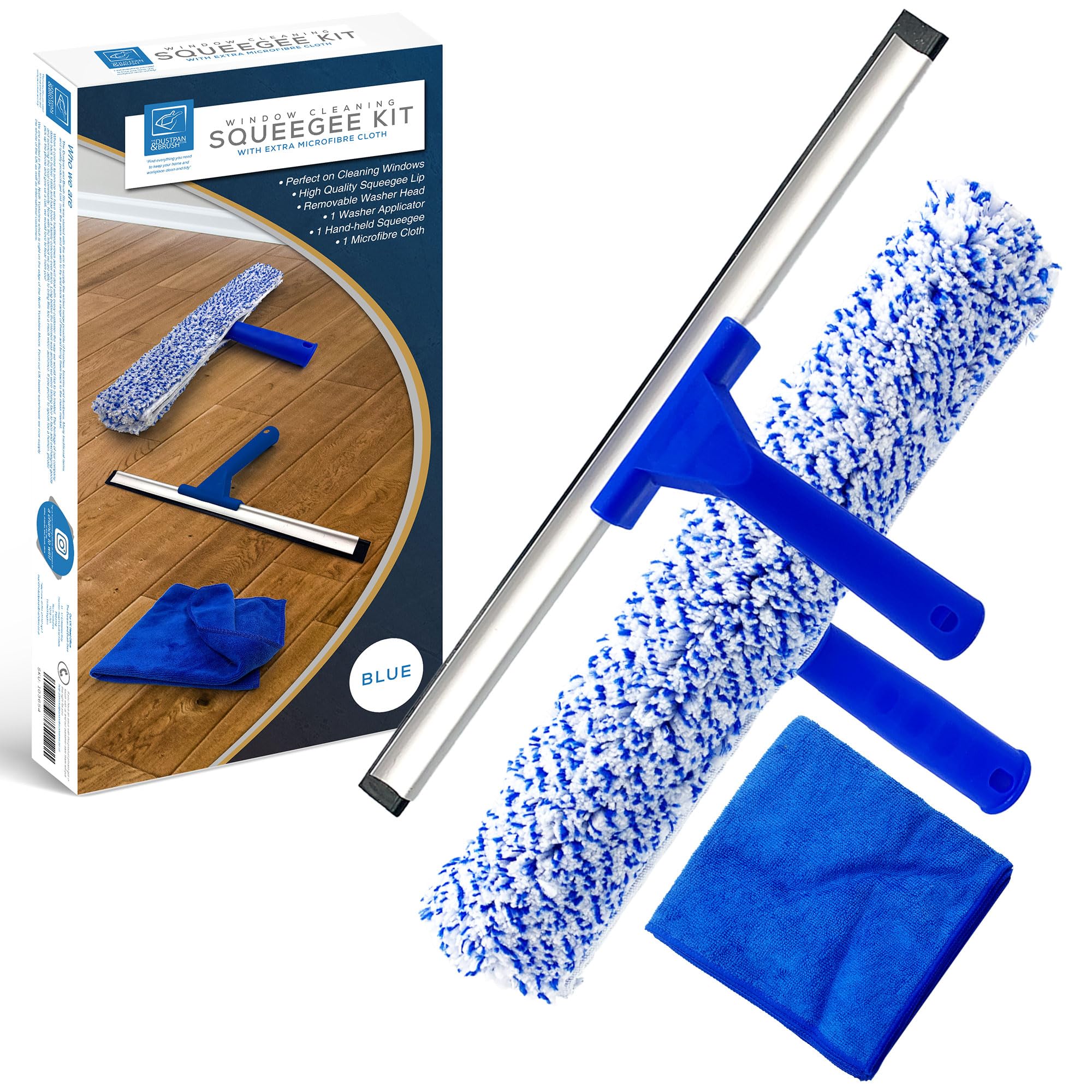 Rubber Squeegee Window Cleaner and Microfibre Glass Wiper, Twin Pack 14” Multipurpose Professional Cleaning Kit for Window, Car, Bathroom & Shower