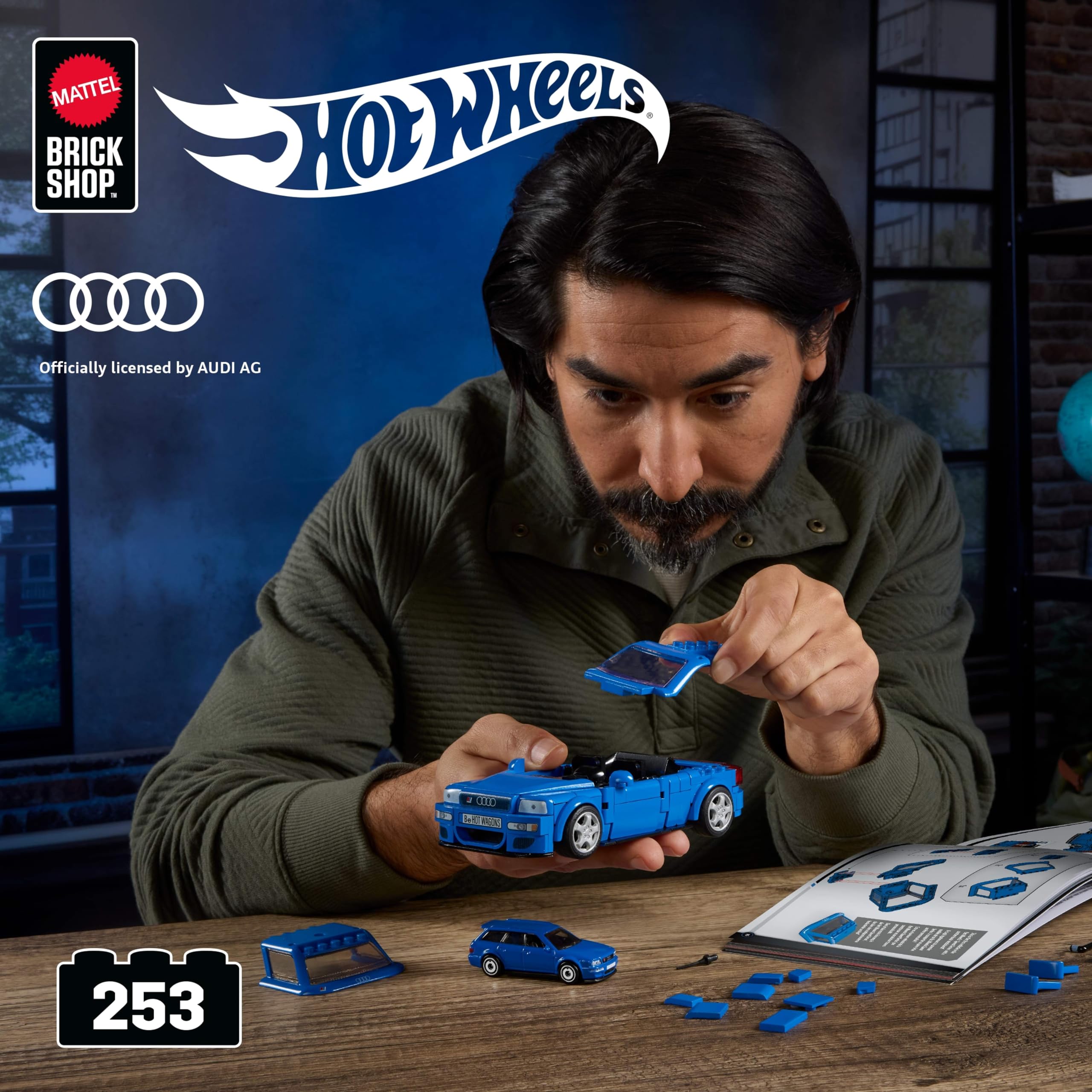 Mattel Brick Shop Hot Wheels Speed Serie Bauset, 94 Audi Avant RS2 mit 252 Teilen, realistischen Details und individuellen Aufklebern, Erwachsene Sammler und Kinder ab 10 Jahre, JGR28 2