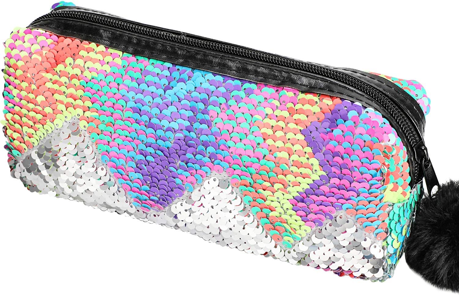 PHOGARY Mermaid Sequins Pencil Case for Girls Secondary School Pencil Bags with Fluffy Zipper